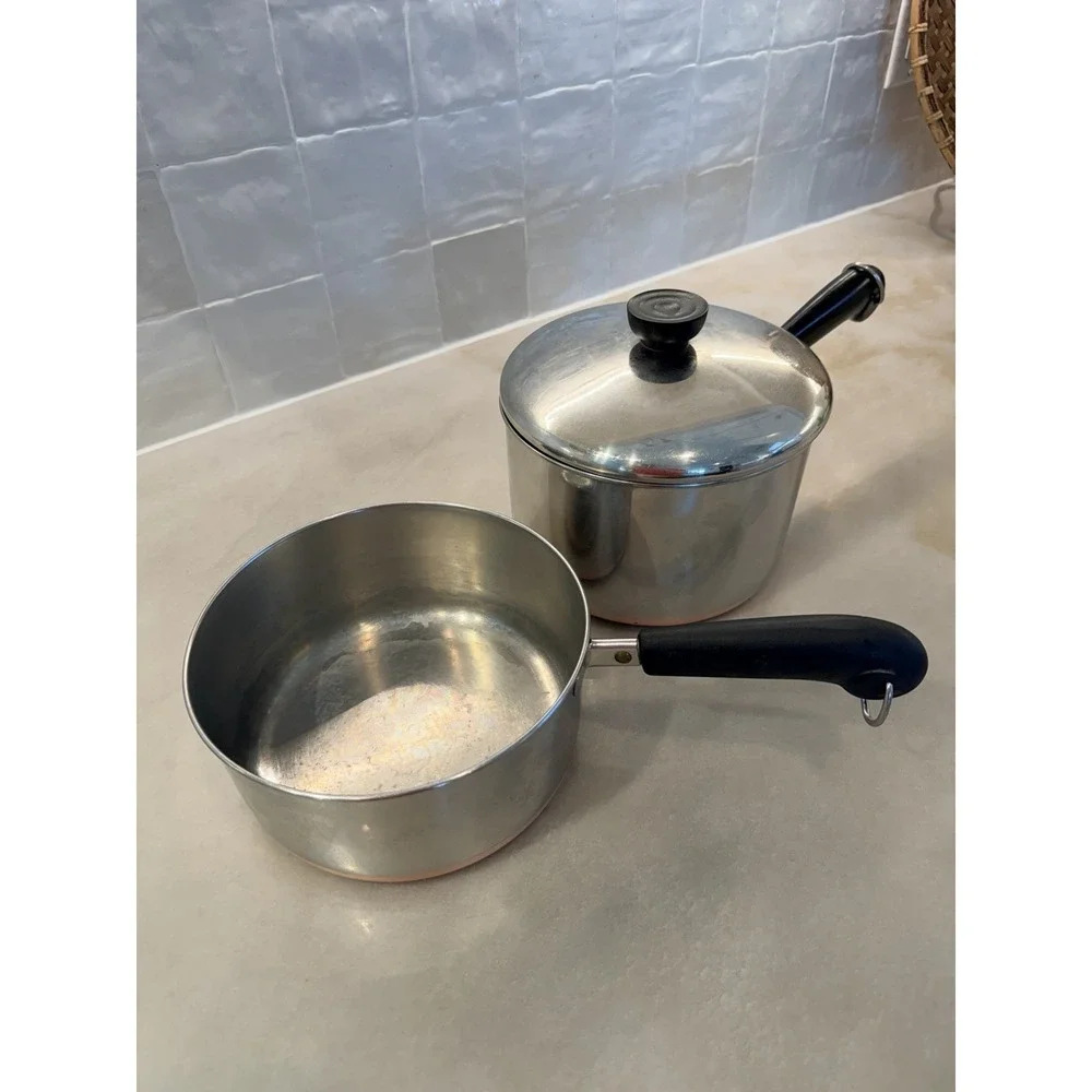Vintage Revere Ware Copper Bottom Saucepan Set 2 Qt and 3 Qt Rome NY USA 1801